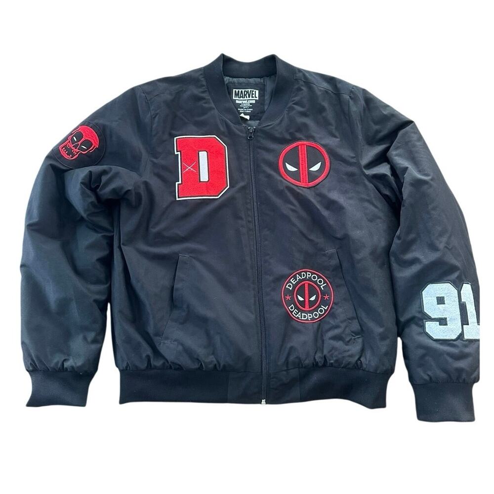 Marvel Deadpool Black Bomber Jacket Patchwork Pat… - image 2